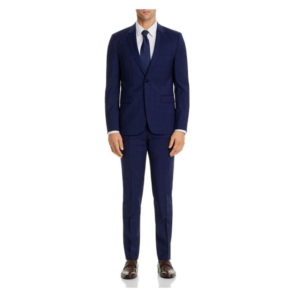 HUGO BOSS Mens Blue Multi-Extra Slim Fit Wool Blend Suit Separate Blazer 46R